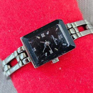 AK Anne Klein Ladies Wristwatch Black Face Silver Tone Band Analog Quartz Watch